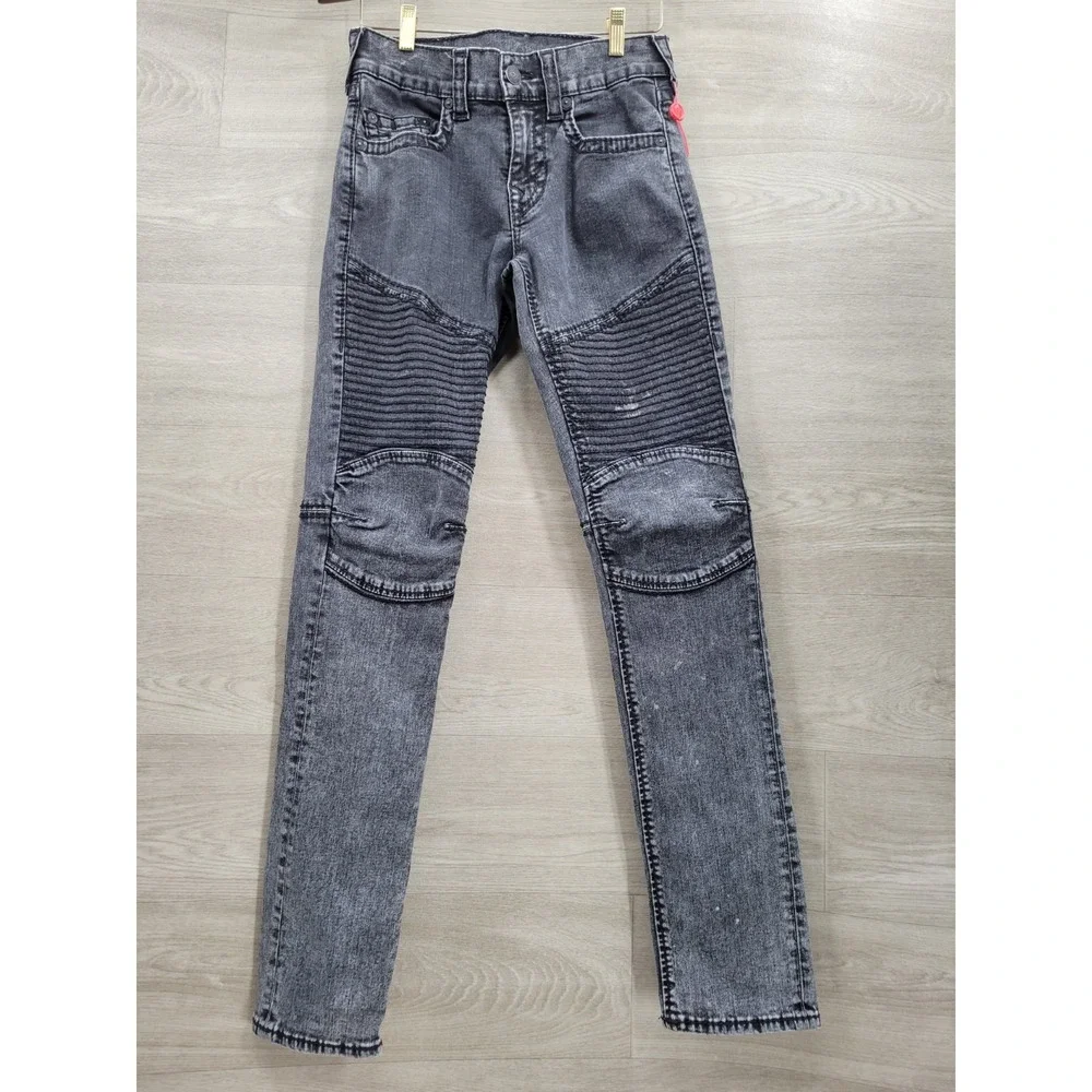 True Religion Geno Big T Jeans Men's 29 Black Marble Moto Ribbed Relaxed Slim
